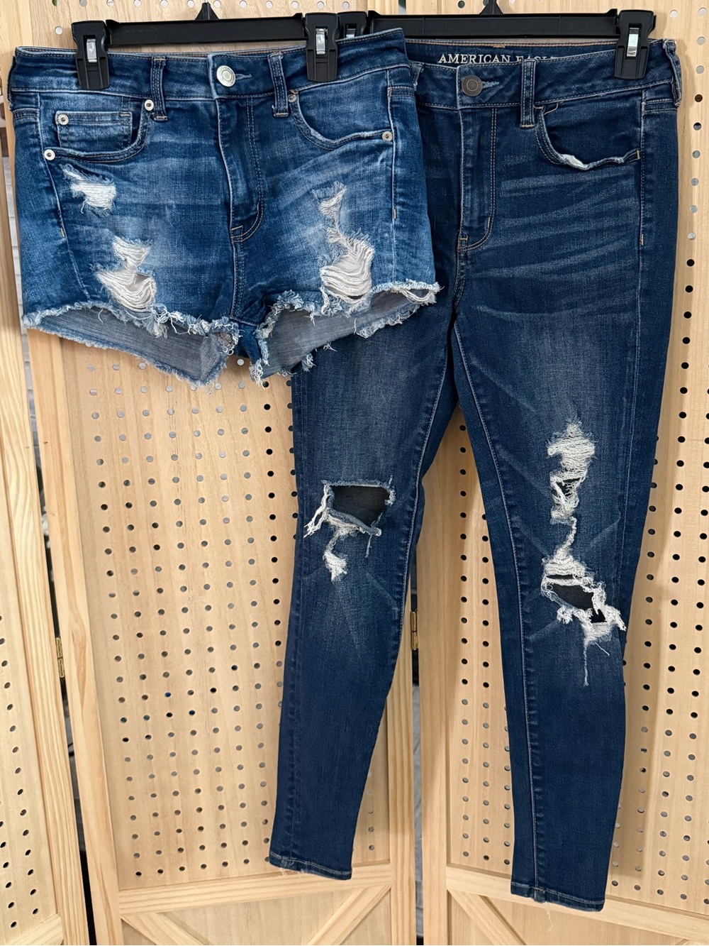 American Eagle Outfitters Distressed Dark Blue Skinny Jeans and shorts